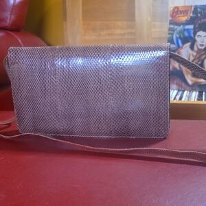 Vintage Snakeskin Leather Crossbody Clutch Evening Bag Purse